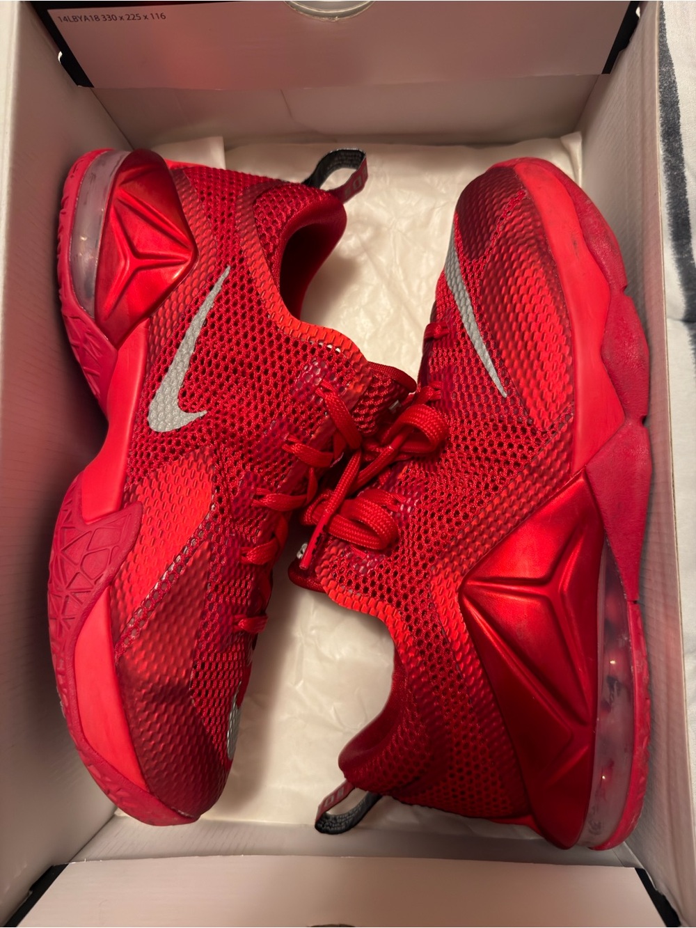 LeBron 12 Nike Red Mesh Athletic Sneakers with Silver Swoosh Accents